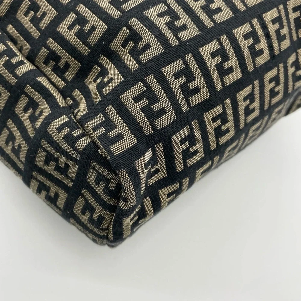 Authentic Fendi Zucchino Pattern Canvas Black x Beige Small Handbag - Picture 10 of 15